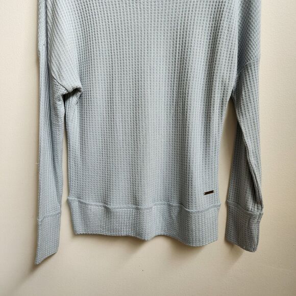Lucky Brand Top Womens Small Blue Off Shoulder Waffle Knit Pullover Long Sleeve - Picture 3 of 16